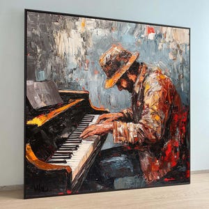 Jazz Pianist Painting - Expressive Music Wall Art, Gift for Jazz Lovers, Bold and Emotional Piano Art, Music Lovers,Music Canvas Art