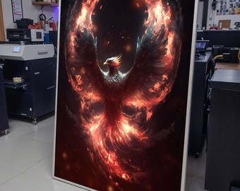 Fiery Phoenix Wall Art,Phoenix Canvas, Phoenix Painting, Firebird Artwork, Ready to Hang,Large Wall Art Living Room Art,Framed Ready to Hang