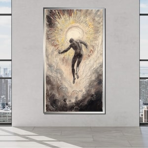 Arte figura ascendente, tela viaggio spirituale, decorazione murale eterea, arte murale cristiana, decorazione murale religiosa, regalo cristiano