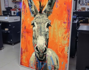 Colorful Donkey Art Canvas, Vibrant Animal Painting,Whimsical Farm Decor,Donkey Portrait,Perfect Gift for Nature Lovers,Framed Ready to Hang