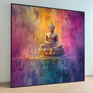 Golden Buddha Statue Canvas, Meditation Wall Art, Spiritual Decor, Abstract Background Painting, Zen wall decoration, canvas print, wall art