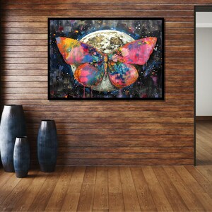 Vibrant Abstract Butterfly Canvas, Bold Colorful Butterfly Art, Butterfly Modern Wall Decor, Animal Poster,Ready to Hang Butterfly Painting