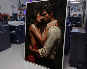 Romantic Embrace Canvas Wall Art, Passionate Couple Painting, Intimate Love Scene, Sensual Home wall decoration, canvas print, wall art