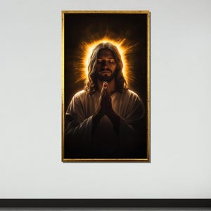 Sacred Jesus Canvas, Jesus Christ Wall Art, Spiritual Prayer Print, Religious Home Decor, Divine Light Canvas, Ready to Hang