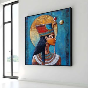 Egyptian Queen Portrait Canvas, Ancient Goddess Wall Art, Pharaoh Woman Decor, Cultural Egyptian Art, Ready to Hang Canvas