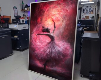 Elegant Ballerina Dance Canvas Wall Art, Pink Twirling Dress, Graceful Movement Painting, Ballet wall decoration, canvas print, wall art