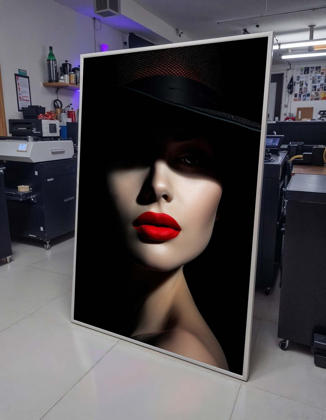 Bold Red Lips Woman Portrait - Black and White Wall Art With Red Accent ...