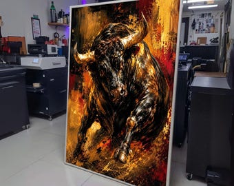 Powerful Charging Bull Canvas Wall Art, Abstract Animal Painting, Energetic Home Decor, Bold wall decoration, canvas print, wall art