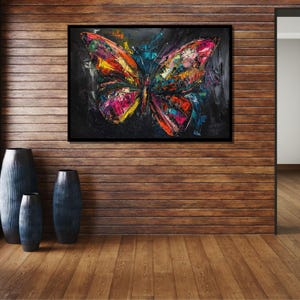 Vibrant Abstract Butterfly Canvas, Bold Colorful Butterfly Art, Butterfly Modern Wall Decor, Animal Poster,Ready to Hang Butterfly Painting
