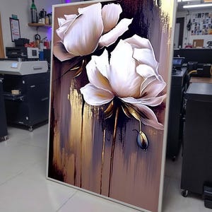 Elegant White Floral Canvas, Modern Flower Art, Minimalist Bloom Painting, Wall Art Decor, Pastel Flower Artwork,Ready to Hang Canvas
