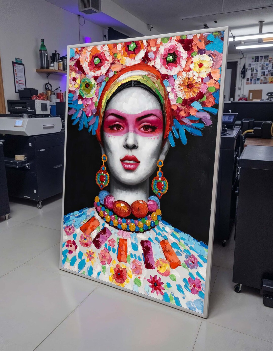 カラフルな女性の肖像画 - 女性のキャンバスアート、鮮やかなメキシコ