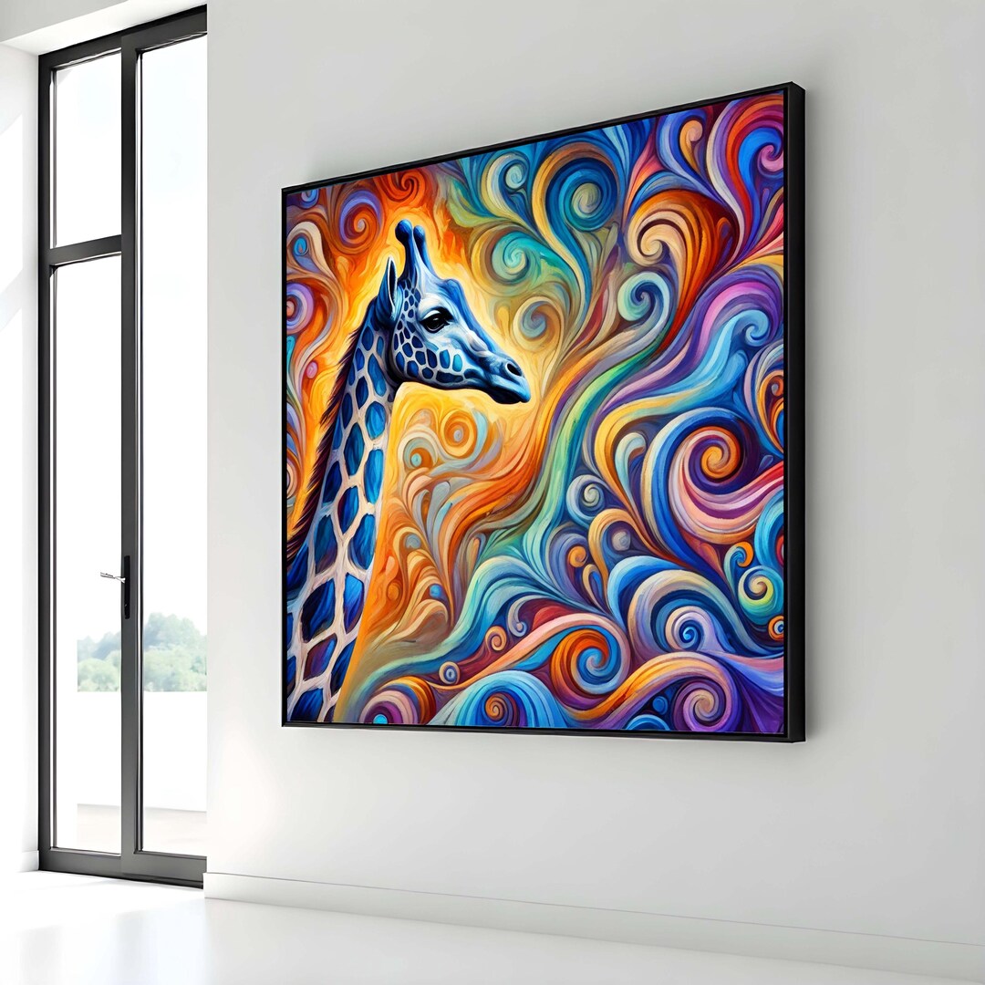 Colorful Giraffe Art Print, Abstract Animal Canvas, Vibrant Swirl ...