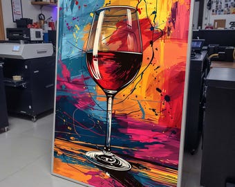 Colorful Wine Glass Abstract Art - Vibrant Modern Wine Print, Bold Dining Room or Bar Wall Decor, Perfect Gift for Wine Lovers,Ready to Hang