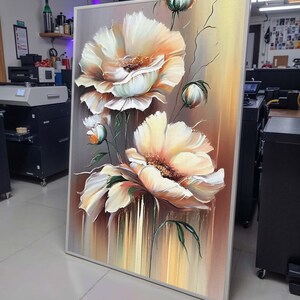 Soft Pastel Floral Canvas Art, Elegant Flower Painting, Neutral Botanical Wall Decor, Delicate Bloom Artwork, Vintage-Inspired Floral Print