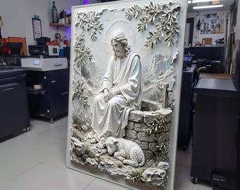 Peaceful Shepherd Canvas Wall Art, Jesus with Lamb, Spiritual Religious Decor, Christian Faith wall decoration, canvas print, wall art