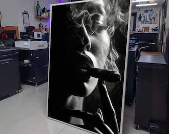 Moody Black and White Portrait Canvas, Smoking Woman Wall Art, Dramatic Smoke Effect Canvas, Dark wall decoration, canvas print, wall art