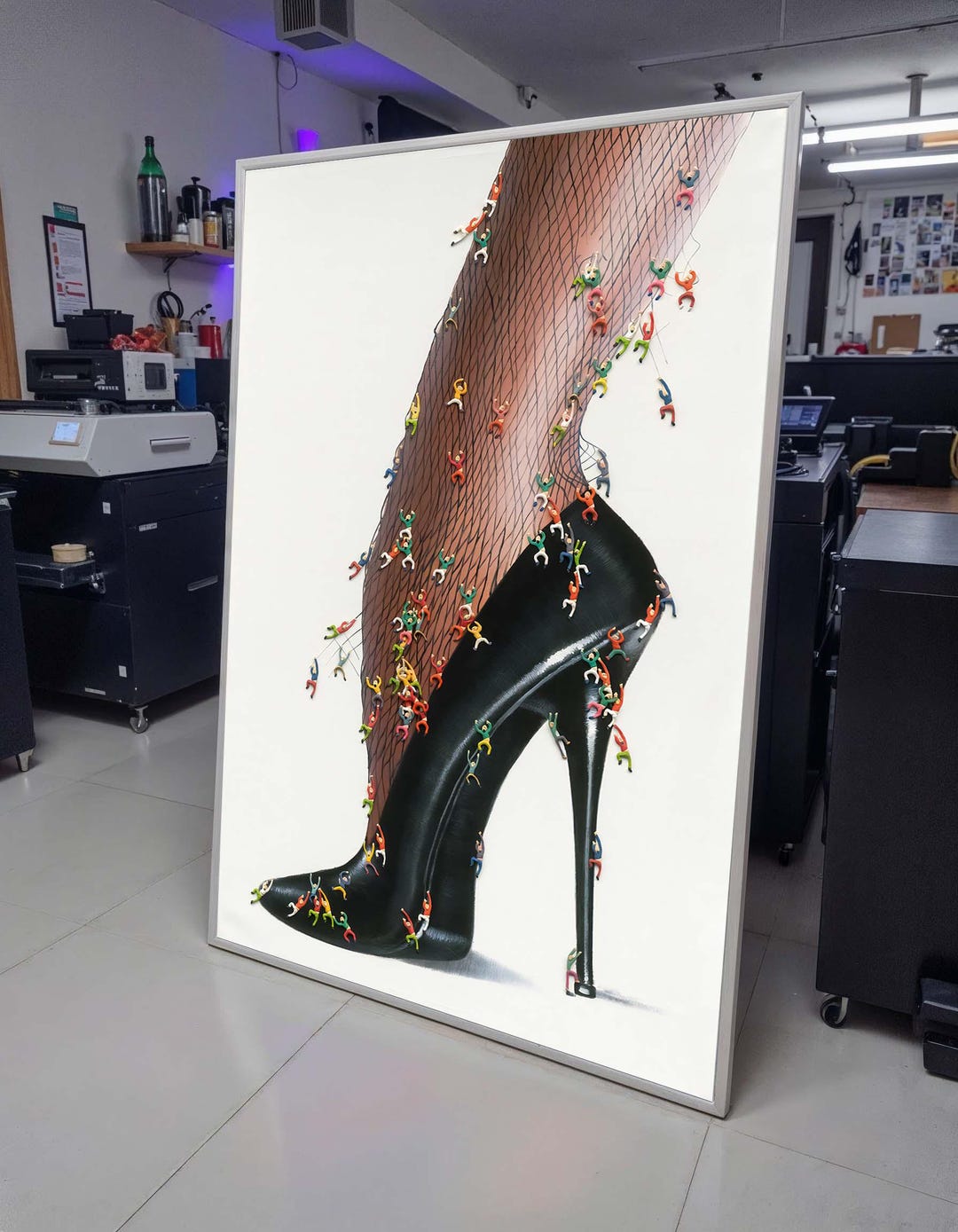 High Heel Fantasy Canvas, Surreal Fishnet Art, Miniature Climbing ...