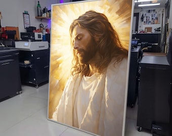 Peaceful Jesus Portrait Canvas, Religious Wall Art, Spiritual Christian Decor, Radiant Light wall decoration, canvas print, wall art