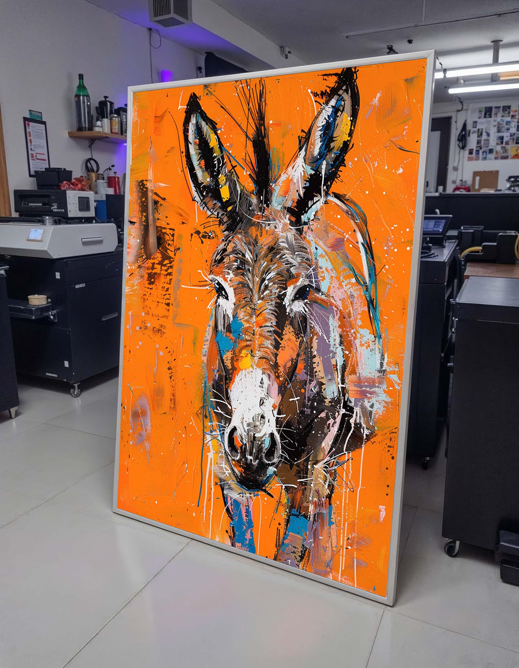 アート作品 『 burro 』　原画　現代アート　ロバ 絵画 インテリア カラフルなロバアートキャンバス、鮮やかな動物の絵画、気まぐれな農場