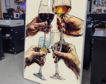 Wine Glasses Art Print -Sketch Style Celebration Decor,Dining Room or Bar Wall Art,Bar Wall Decor,Perfect Gift for Wine Lovers,Ready to Hang