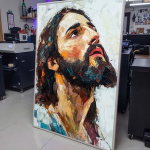 Jesus Portrait in Impasto, Expressive Religious Art, Christian Wall Decor, Faithful Inspiration Canvas, Ready to Hang, Ready to Hang