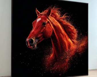 Fiery Red Horse Canvas, Bold Horse Wall Art, Dynamic Animal Decor, Powerful Stallion Print,Large Wall Art Living Room Art,Framed Ready Hang