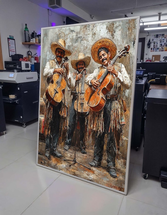 Mexican Mariachi Band Canvas, Traditional Musicians Wall Art, Rustic Cultural Painting, Cultural Wall Decor,Music Lovers,Music Canvas Art