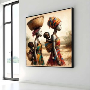 African Motherhood Canvas, Tribal Women with Children, Cultural Heritage Wall Art, Traditional African Life, Afro Woman,Ready to Hang Canvas