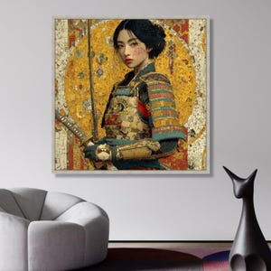 Elegant Female Samurai Canvas Wall Art, Asian Warrior Portrait, Traditional Armor Painting, wall decoration, canvas print, wall art image 6