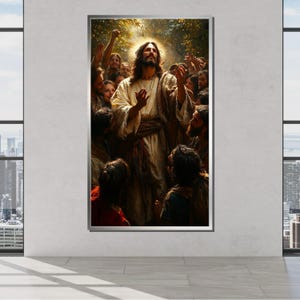 Jesus Among His Followers Canvas, Inspirational Christian Art,Holy Savior Painting,Religious Wall Decor, Divine Light Artwork,Christian Gift