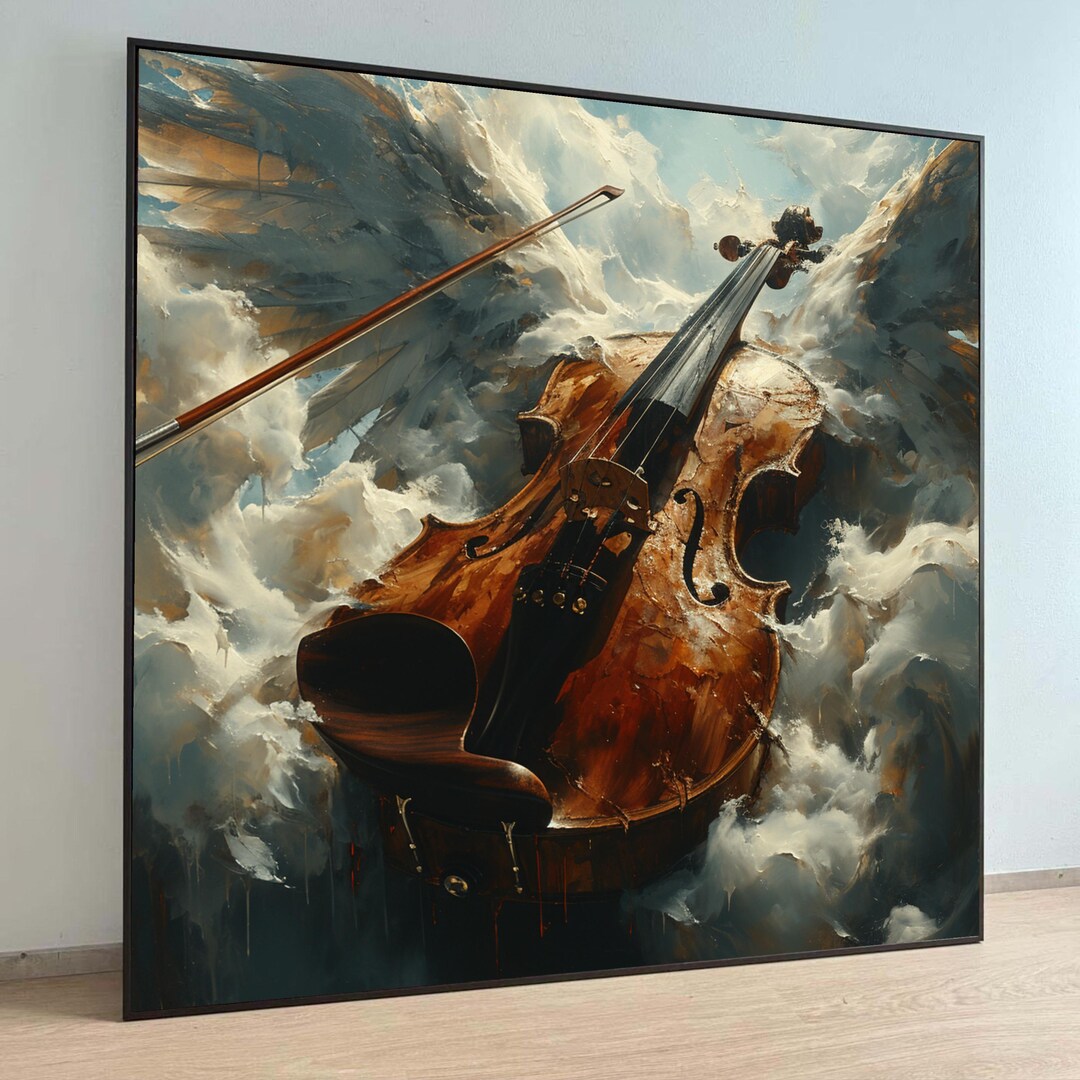 Vintage Violin With Bow Canvas Wall Art, Musical Instrument Painting ...