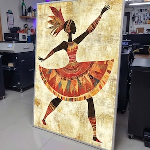 Tribal Dancer Canvas Art, African Woman Dance Silhouette, Colorful Boho Wall Decor, Ethnic Dance Wall Art, Ready to Hang Artwork