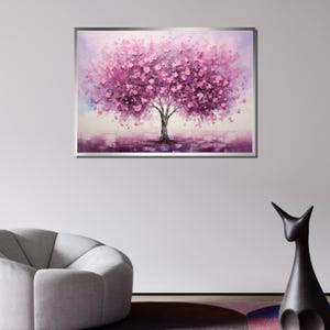 Blooming Cherry Blossom Canvas Art, Pink Tree Wall Decor, Abstract Nature Painting, Spring Blossom Artwork, Tranquil Tree Canvas