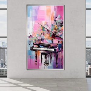 Vibrant Grand Piano Canvas Art, Colorful Abstract Music Decor, Modern Floral Piano Painting, Artistic Music Room Wall Art, Piano Print