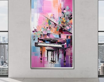Vibrant Grand Piano Canvas Art, Colorful Abstract Music Decor, Modern Floral Piano Painting, Artistic Music Room Wall Art, Piano Print