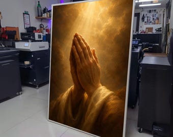 Praying Hands Canvas Wall Art, Spiritual Light Rays Canvas, Inspirational Religious Decor, Faith and wall decoration, canvas print, wall art