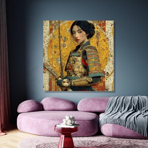Elegant Female Samurai Canvas Wall Art, Asian Warrior Portrait, Traditional Armor Painting, wall decoration, canvas print, wall art image 2