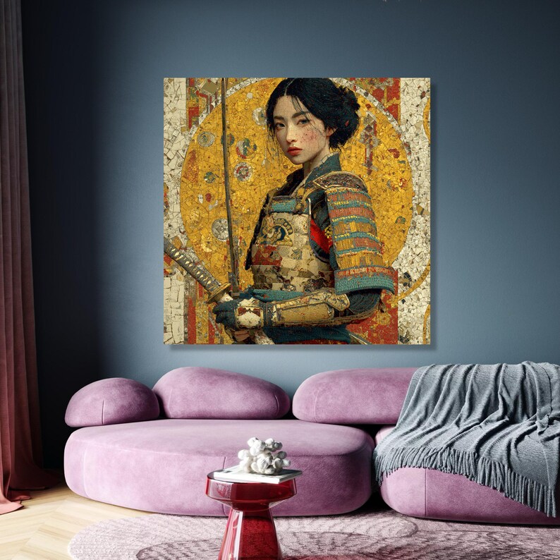 Elegant Female Samurai Canvas Wall Art, Asian Warrior Portrait, Traditional Armor Painting, wall decoration, canvas print, wall art image 2