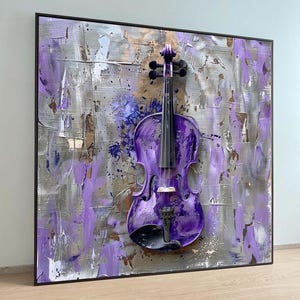 Purple Violin Painting - Musical Wall Art, Unique Music Decor, Perfect Gift for Violin Lovers, Music Lovers, Music Room Wall Decor