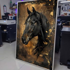 Gold Horse Canvas Print, Large Canvas Art, Horse Decor Painting, Animal Horse Wall Art,Large Wall Art Living Room Art,Framed Ready to Hang