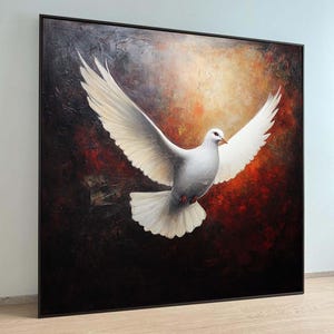 Peaceful White Dove Canvas, Symbol of Peace Art Print, Spiritual Wall Decor, Dove Wall Art for Home,Spiritual Wall Decor,Divine Light Canvas