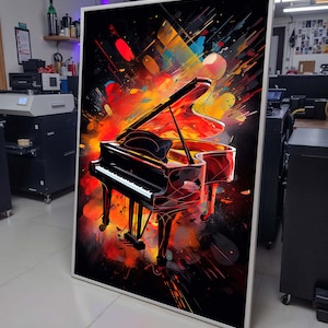 Fiery Grand Piano Canvas Art, Vibrant Music Wall Decor, Abstract Piano Painting, Colorful Piano Art Print, Music Lovers,Music Canvas Art