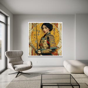 Elegant Female Samurai Canvas Wall Art, Asian Warrior Portrait, Traditional Armor Painting, wall decoration, canvas print, wall art image 3