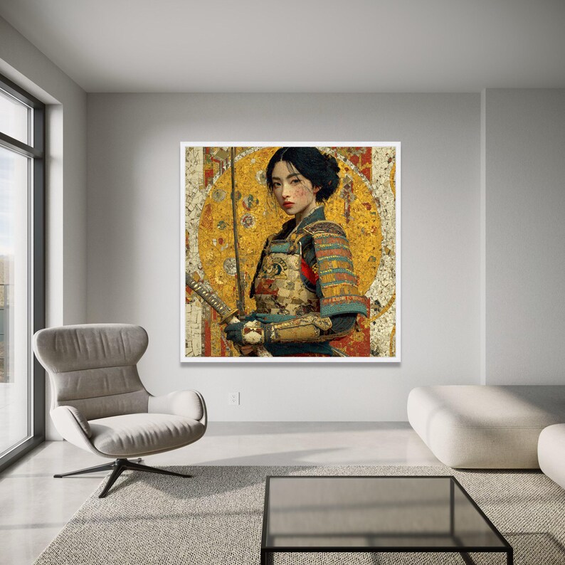 Elegant Female Samurai Canvas Wall Art, Asian Warrior Portrait, Traditional Armor Painting, wall decoration, canvas print, wall art image 3