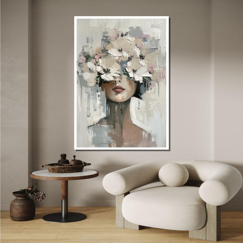Abstract Floral Woman Portrait - Woman Wall Art, Modern Feminine Canvas ...