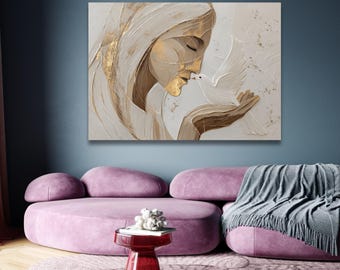 Jezus met duif canvas muurkunst, religieus geloof decoratie, spiritueel inspirerend canvas, moderne wanddecoratie, canvas print, kunst aan de muur
