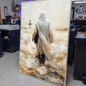 Arte su tela &quot;Path to the Cross&quot;, viaggio spirituale di Gesù, decorazione murale cristiana sacra, stampa religiosa ispiratrice, arte cristiana pronta da appendere