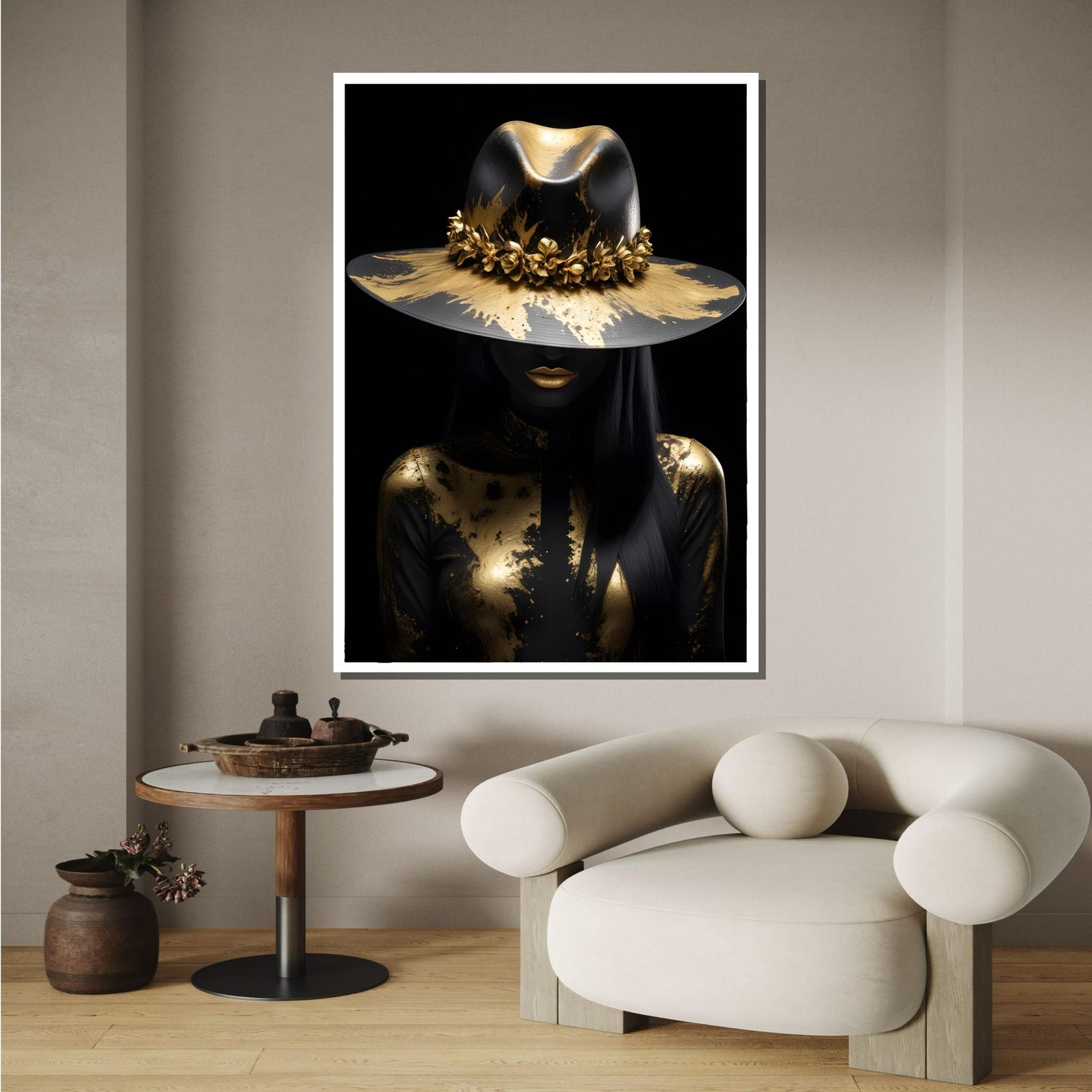 Black and Gold Woman Portrait - Woman Canvas Wall Art, Gold Art ...