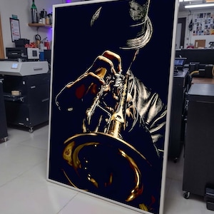 Jazz Trumpet Canvas, Brass Instrument Art, Jazz Musician Wall Decor, Jazz Portrait Vibrant Musician Painting,Jazz Wall Art,Music Canvas Art