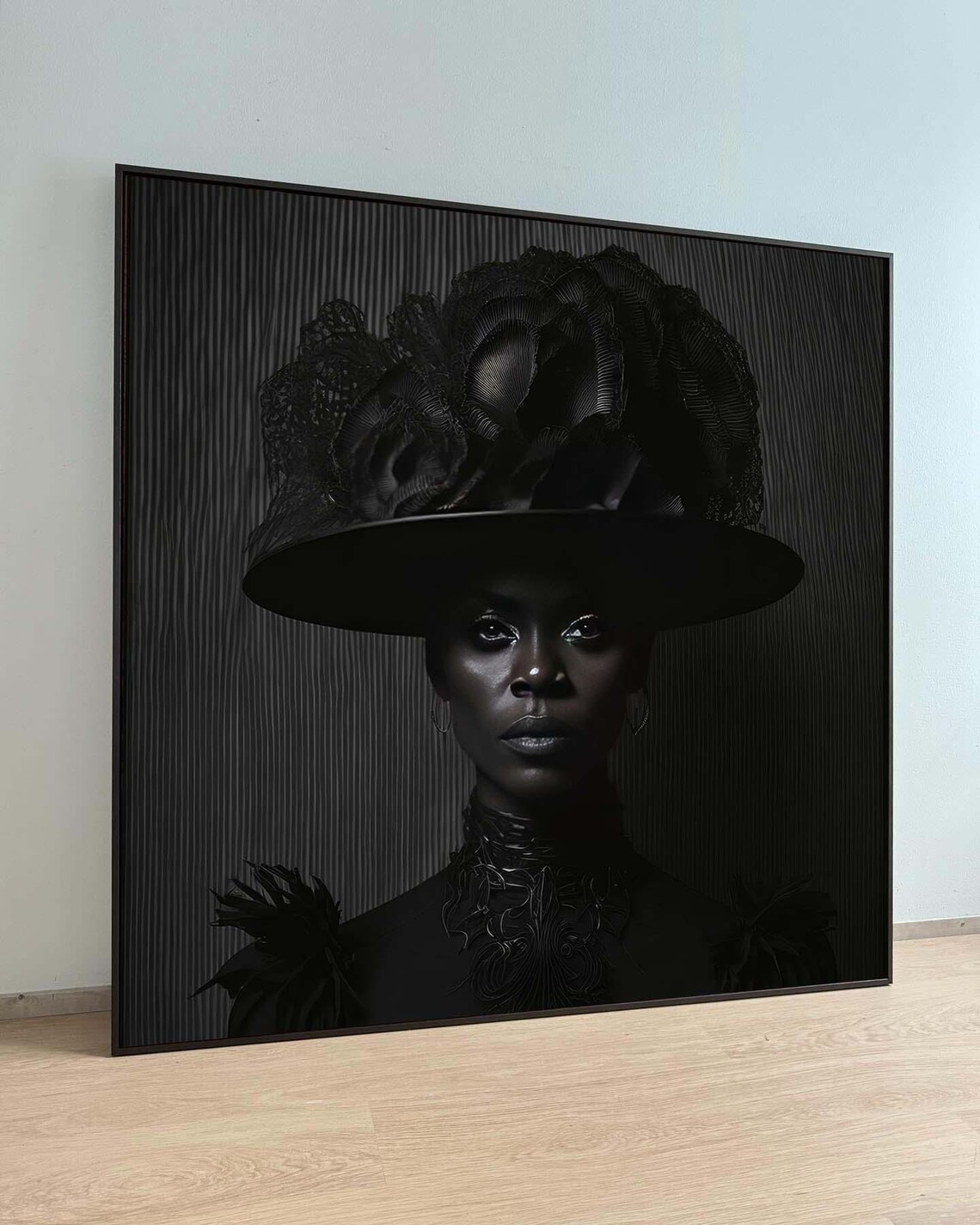 Elegant Black Hat Portrait Art - Chic Minimalist Wall Decor ...